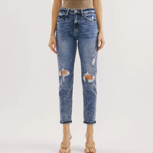 Kancan | EUC High Rise Mom Fit Acid Wash Distressed Jeans Size 5 / 26 - Picture 1 of 10